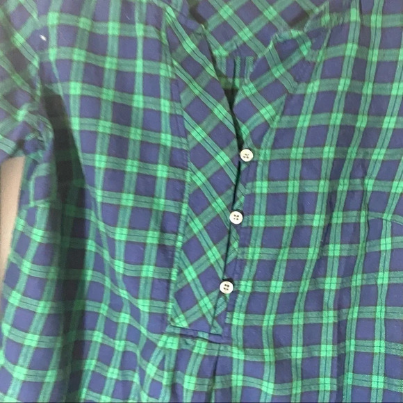 Talbots shirt buttons tartan plaid Blue Green Size Small Petite - Picture 3 of 7